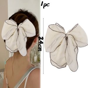 กิ๊ฟหนีบผมผ้าชิฟฟ่อนสำหรับผู้หญิงโบว์กิ๊บรูปโบว์หวานหรูหราอุปกรณ์ตกแต่งมือถือสำหรับผู้หญิงผ้าชีฟองคลิปหนีบผมหางม้า