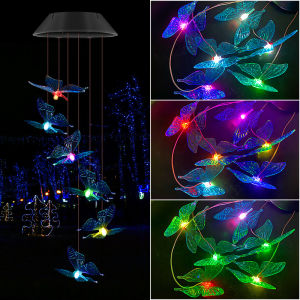 Led color changing solar wind chime light Waterproof Outdoor Windchime Butterfly Light Solar Hanging Lamp for Garden Decoration