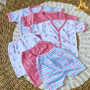 Paket 6Pcs Setelan Baju Bayi Baru Lahir Lengan dan Celana Pendek Baby Newborn Gift Set - Juragan lebak