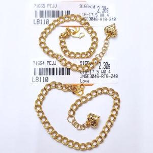 JIN JING RANTAI TANGAN COCO PLAIN WITH LOVE EMAS 916 TULEN 2.30g-2.41g