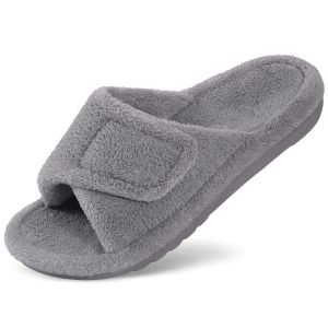 Comwarm Winter Womens Fur Fuzzy Slippers Adjustable Open Toe Furry Slide With Arch Support Four Seasons Cozy Fluffy House Shoes