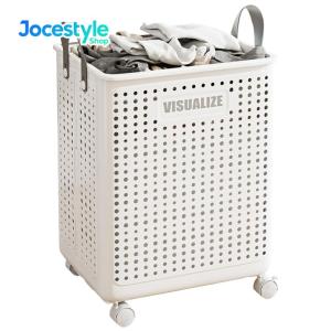 Heavy Duty Plastic Laundry Hamper with Wheels Portable Clothes Storage Bin for Bedroom Bathroom