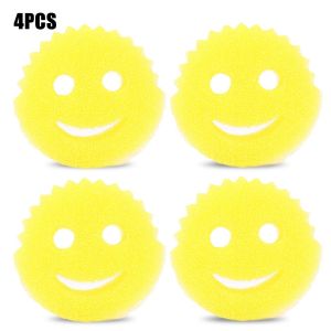4pcs Creative Dishwashing Sponge Smiley Magic Clean and Wipe Scratch-free Scrub Bowl Sponge
