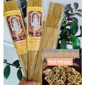 (Combo 3 thẻ)Nhang thơm cuốn tàn vàng Thần Tài tặng kèm nhang số thẻ 79 cây