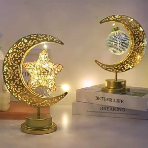 [SG Seller] Hari Raya Crescent Moon Table Lamp LED Star Glass Ball Light  Islamic Ramadan Home Decor
