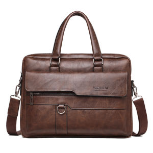 New Retro Men Solid Color Bag Waterproof business bag Faux Leather Briefcase Large Capacity Tote Shoulder Bag Large Casual Business Office 14 inch Laptop Briefcase Shoulder Bags Tote