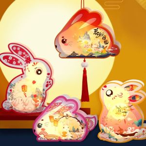 JAV5134 การ์ตูน โคมไฟกระต่าย ทำมือ เรืองแสง ชุดวัสดุ DIY สำหรับทำโคมไฟ โบราณ แบบจีน โคมไฟเทศกาลกลางฤดูใบไม้ร่วง วันไหว้พระจันทร์