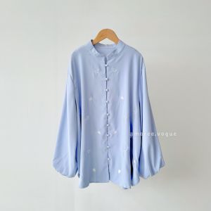 Plus Size (3XL-6XL) Sulam Silk Crinkle Crepe Ironless Nursing Friendly Kemeja Blouse Muslimah Top (4154)