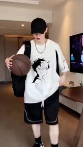 2026 Trendy youth sports versatile loose-fitting round-neck casual short-sleeve shorts set for men