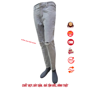 Quần jean NAM XÁM BẠC NHẠT RÁCH GỐI thời trang 211 mẫu mới giãn tốt có size đại quần bò nam fome chuẩn quần dài nam chất bò dày dặn phong cách trẻ dáng hàn quốc quần nam hình thật NTDF