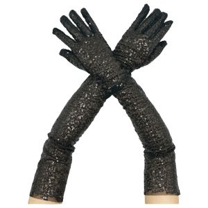 SFFGF Long Sequined Gloves Solid Color Elastic Masquerades Party Mittens Vintage Sparkly Glittering Gloves Women