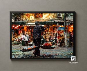 Tranh Nghệ thuật "Người Bán Hàng Rong Ở Hà Nội" VIETSMART ART - Acrylic 45 x 60cm