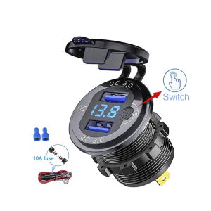 Kebidumei 12-24V 36W Dual USB QC 3.0 cepat mengecas dengan suis LED voltan paparan pengecas kereta kalis air