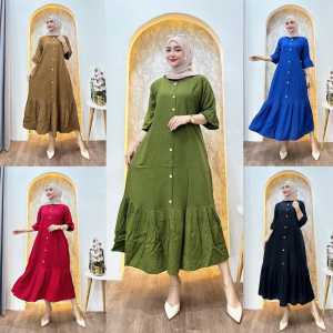 Gamis Rayon Premium Motif Polos Lengan 3/4 Plus Size Dress Polos