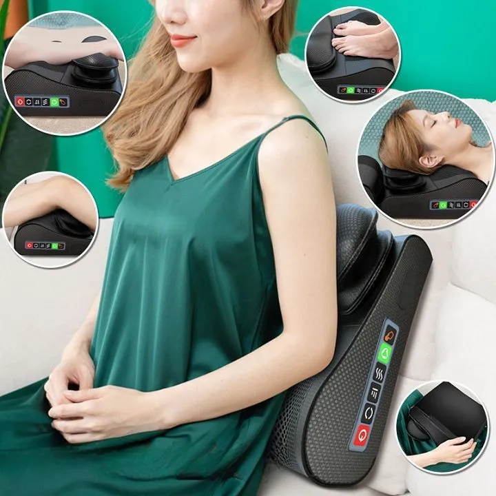 Gối massage cổ vai gáy, máy massage lưng hồng ngoại 20 bi, có gồm túi khí và túi thảo dược hỗ trợ mát xa vùng cổ,vai gáy