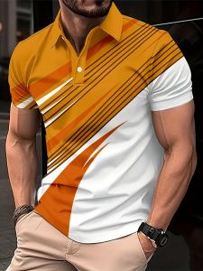 Jeans Fritz Orange White Diagonal Stripe Printed Polo Shirt For Men Short Sleeve Regular Fit Breathable Casual Summer Top COD Fast Delivery