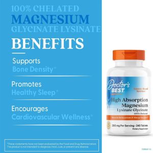 Doctors Best High Absorption Magnesium 120 viên 240 viên - - Hình thành protein: Giúp tạo ra các protein mới từ các axit amin. - Duy trì gen: Giúp tạo và sửa chữa DNA và RNA.