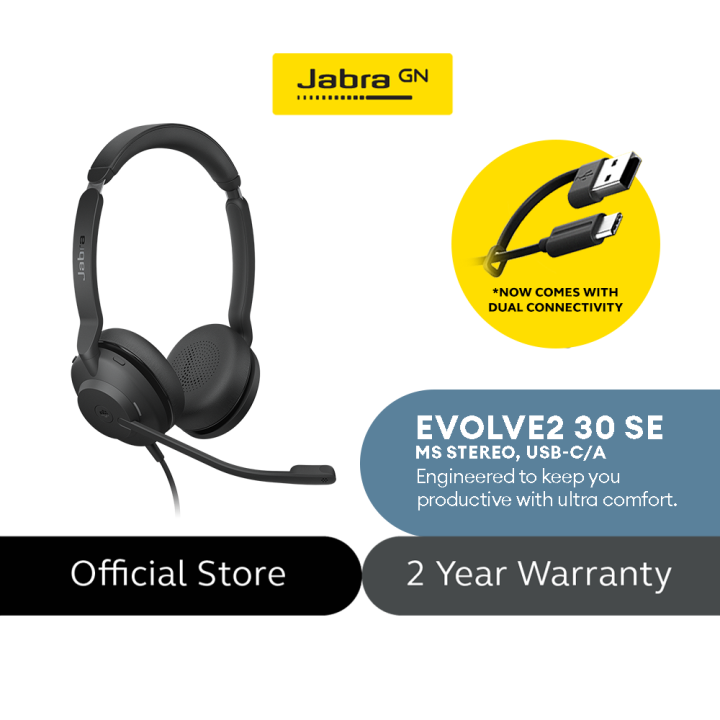 Jabra Evolve2 30 MS Stereo Wired Headsets USB-A Passive Noise