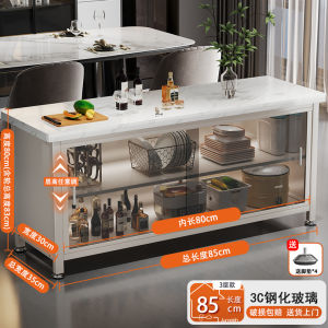 Kitchen Shelf Cabinet Kitchen Island Counter Movable Island Table Kitchen Island Table For Kitchen Floor Multi-Layer Storage Cabinet Stone Plate Multi-Function Tempered Glass Dining Side Storage Cabinet