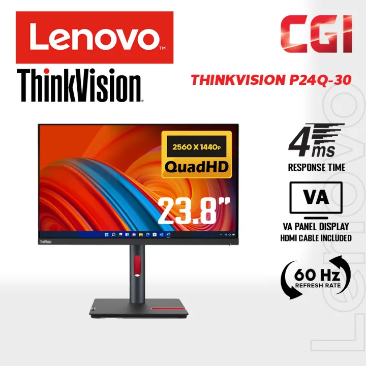Lenovo 23.8" Thinkvision P24Q-30 IPS QHD HDR10 60Hz 4ms Daisy-Chain Ergonomic Near-Edgeless Eye Comfort Monitor