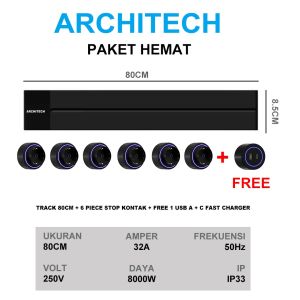 ARCHITECH PAKET HEMAT TRACK Stop Kontak/Track Socket 80cm kepala Adaptor Soket