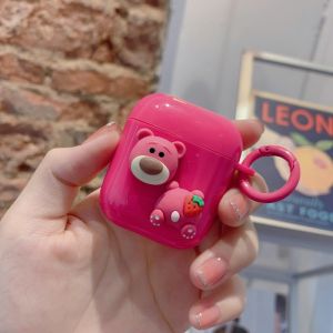 Airpods Pro Case Cute Airpods 3 Generation Case for Apple Bluetooth Headset Airpods 1/2 Generation Cartoon Soft Transparent Protection Cover Earphone Casing Accessories with Keychain Strawberry Bear