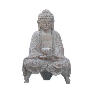 Buddhas Statue with Solar Light Home Garden Decors Sitting Meditating Buddhas Figurines for Outdoor Yard Lawn Ornaments