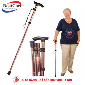 Gậy chống/Gậy Batoong BestCare Chính Hãng gấp gọn 4 khúc cho người già có đế cao su chống trượt
