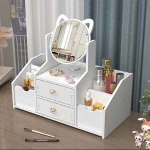 Kệ đựng mỹ phẩm mini có gương tai mèoHộp Mỹ Phẩm thiết kế tiện lợi tủ đựn mỹ phẩm để bàn kèm gương