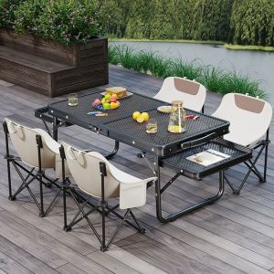 Aluminum Picnic Table Foldable Double Layer Outdoor Mobile Beetle Wire Mesh Portable Folding BBQ Camping Table Aluminum Alloy Picnic Barbecue Table
