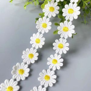 FUTUI Beautiful 1 Yard Handmade Headwear Decor Small Yellow Flower Sewing Supplies Daisy Lace Trim DIY Craft Ribbon