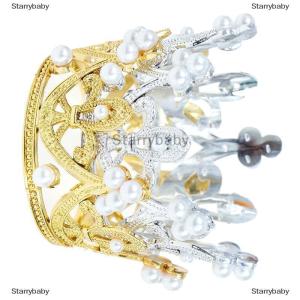 Star ยอดเค้กมงกุฎขนาดเล็ก1ชิ้นคริสตัลไข่มุกรัดเกล้าเครื่องประดับผมเด็ก