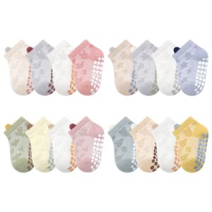 MIRELINA 4Pairs/Set Cotton Children Socks Breathable Thin Baby Mesh Short Sock High Quality Non-slip Boys Girls Floor Socks Spring Summer