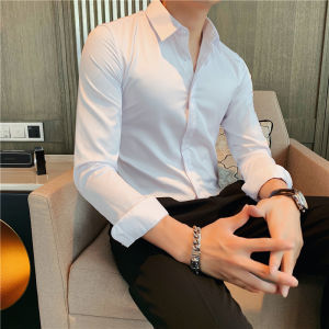 TAILOR ชุดตัดเย็บแบบไม่เสื้อเชิ้ตรีดรุ่นเกาหลีแขนยาวของผู้ชายเครื่องแต่งกายทางการธุรกิจกระชับทันสมัยเข้ารูปลำลองระดับไฮเอนด์และความรู้สึกสูงสีทึบเสื้อสไตล์บาง
