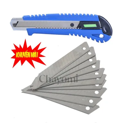 Combo Dao Rọc Giấy Loại Lớn Gs-223 Tặng Kèm 10 Cái Lưỡi Thay Thế Tiện Dụng Lưới 18mm