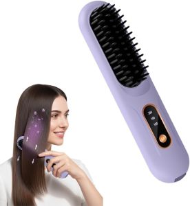 Hair Straightener Brush2026 New Portable Straightener Brushs for Travel Fast Heating CordlessHair Straightening Brush with LCD Temperature Display (Black)