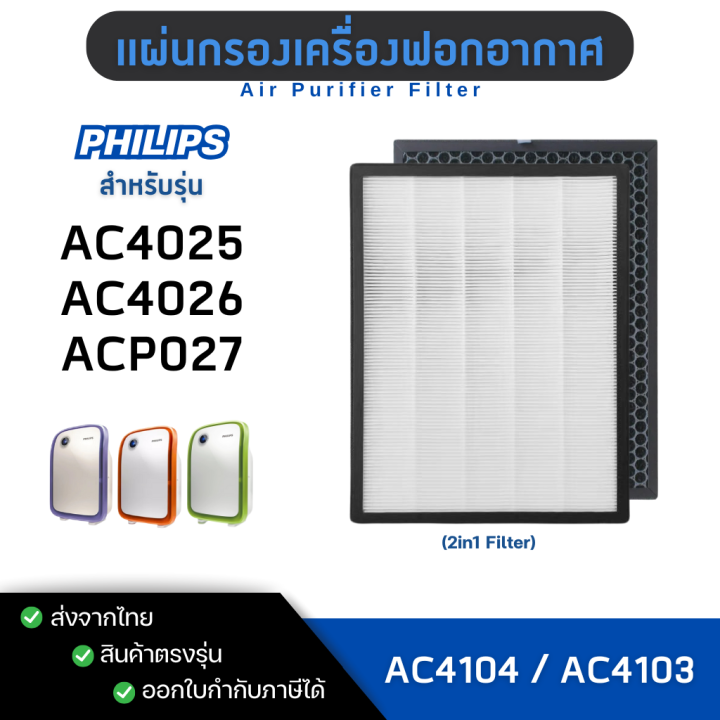 PHILIPS แผ่นกรองอากาศ สำหรับรุ่น AC4025, AC4026, AC4027 ไส้กรอง AC4104 AC4103 กรองฝุ่น กรองกลิ่น