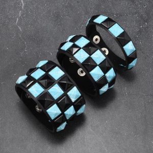 YOUSHI TOP Đá Vòng đeo tay bằng da Rivets Cổ điển Tương phản Vòng tay bản rộng Thời trang Retro Vòng tay Gothic Punk Nam Nữ