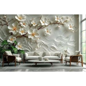 Tranh dán tường 3d hoa 5 cánh khoe sắc trang trí phòng khách phòng khách nhà hàng khách sạn