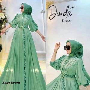 Dinda Dress Wanita Terbaru Ceruty Babydoll Mix Bordir Cantik Gamis Kondangan Ukuran MLXL DAN XXL