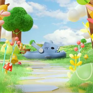 Childrens slippers for girls cute shark design for summer indoor bathing EVA Non-slip sandals for children with straps and perforated design