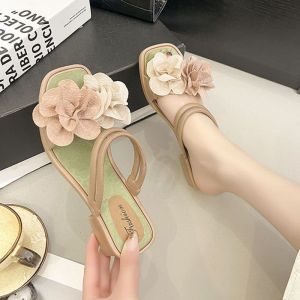 [Free Shipping] Fashion Sandals 2026 New Summer Style Chunky Heel Camellia Flower Girls Fresh and Elegant Beach Roman Shoes for Dresses