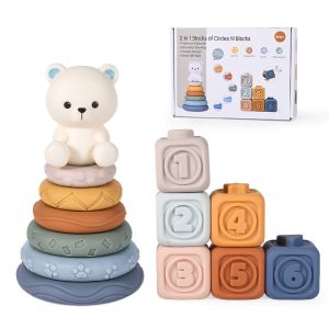 PRIMEPICKGLOBAL A Set Silicone Building Blocks Press To Make Sound Relief Texture Infant Sensory Toy High Quality Early Learning Squeeze Sensory Toys Children