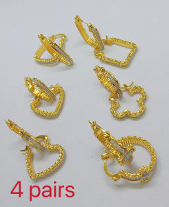 4 pairs 14k Bangkok gold earrings Three Colors Mixed