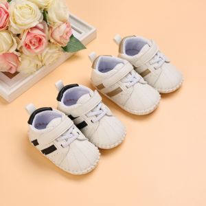 Newborn boys and girls shoes white line soft rubber sole infant toddler shoes baptism shoes non-slip white shoes comfortable and durable