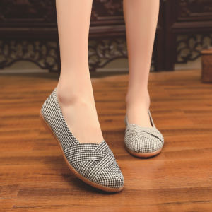 Free Shipping Cloth Shoes Spring Collection WomenS Shoes Soft Sole Non-Slip Durable Suitable For Middle-Aged And Elderly Women Slip-On Style Casual Shoes Plaid Pattern