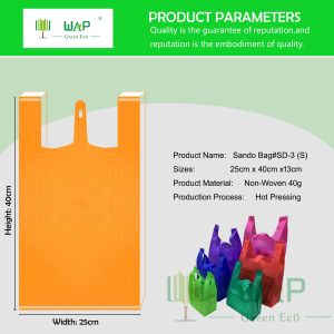 Eco Bag Non-woven Shopping Tote Vest Bag Sando Bag Plain Reusable Gift Packing Handbag#SD-3(S) 40g (25x40x13cm)
