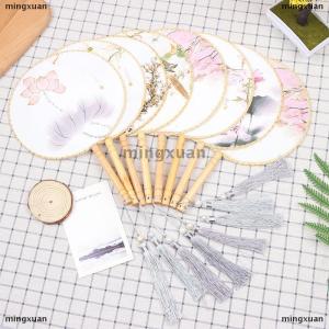 [COD] mingxuan Chinese Style Round Fan with Wooden Handle Portable Printed Vintage Fan