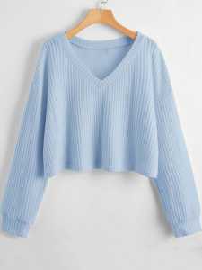 Blouse Wanita Crop Waffle Rajut Leher V-Neck Korean Style Terbaru