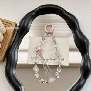 Light Luxury Style Original Gold Foil Bead Crystal Bead Phone Chain Alloy Shell Premium Flower Keychain Pendant